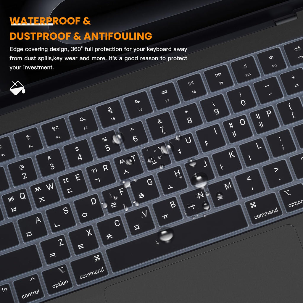 Korean Silicone Keyboard Cover Skin for 2026 2025 14.2 inch Apple MacBook Pro 14 A3426 A3427 A3434 A3112 A3401 A3185 A2992 A2918 A2442 / Pro 16 A3428 A3429 A3403 A3186 with M5-M1 Pro Max Chip - Black