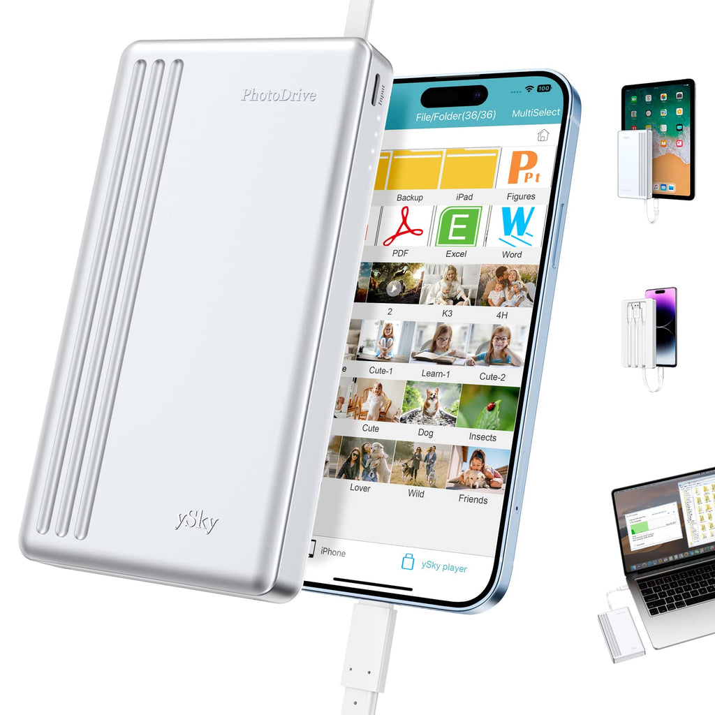 MFi Certified 2TB External Hard Drive for iPhone iPad MacBook Computer,Photo Stick USB Flash Drive Storage Device for iPhone 17/16/ 15/14/13 to Backup Photo| Video | Music| File 【One-Touch Backup】