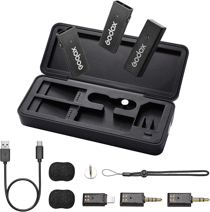 GODOX 【2025 Latest Model Movelink Mini LT Kit Wireless Microphone System, 2.4GHz Lavalier Mic 100m(328ft.) Range with Charging Case for iPhone, Camera, Vlogger, Youtuber, Interviewer