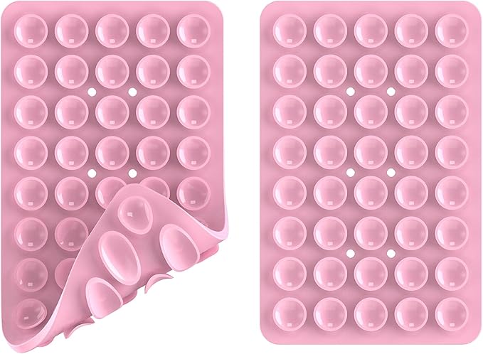 2PACK Silicone Double Sided Suction Phone Case Mount, Detachable Hands Free & Strong Grip Holder for Selfies & Videos, Compatible iPhone Android (Light Pink, 2Pack 40 Suction Cups)