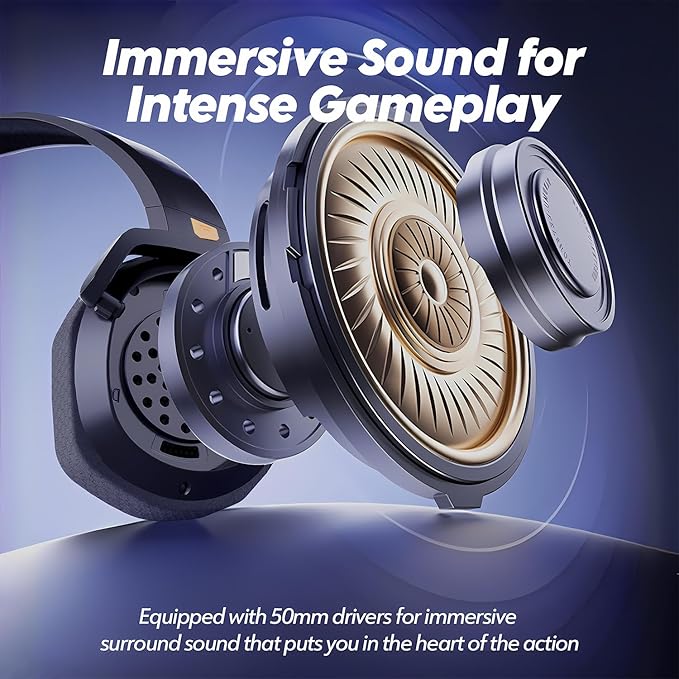 NUBWO G06 Dual Wireless Gaming Headset with Microphone for PS5, PS4, PC - 23ms Low Latency Audio - 100-Hour of Playtime - 50mm Drivers (Black-Orange)
