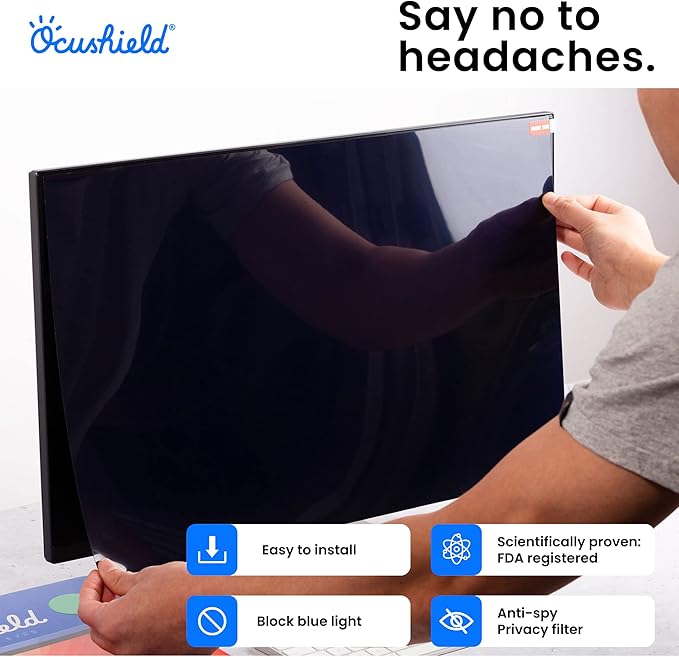 Ocushield 26” (16:10) Anti-Blue Light Screen Protector with Privacy Filter for Laptops and Computer Monitors - Anti-Glare - Easy Install - Anti-Fingerprint - Reduce Eye Fatigue (552 x 346 mm)