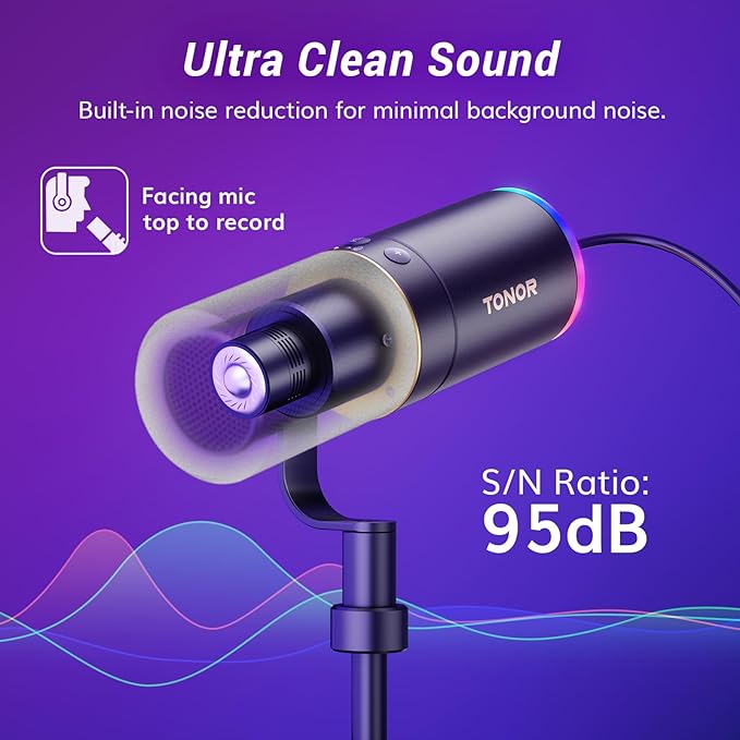 TONOR XLR/USB Gaming Mic, Dynamic Microphone for Podcast Recording Streaming with RGB Light, Mute Button, Headphones Jack, Monitoring, Desktop Stand, Metal Vocal Mic for PC Mac Android PS4/5 TD520S