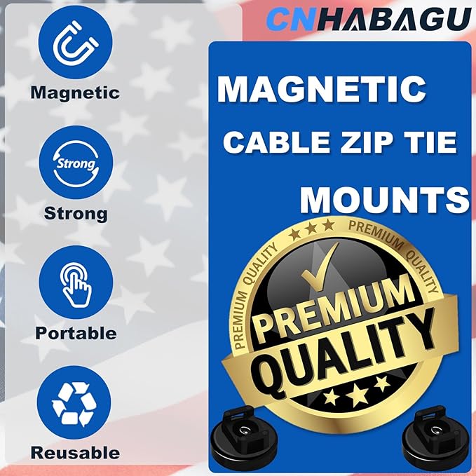 Magnet Zip Tie Mount Magnetic Zip Ties Mount 25LBS Strong Multipurpose Wire Cable Holder Mount Wire Clips Management for Home Office Marine Electrical Wiring (Black, 6 Piece)