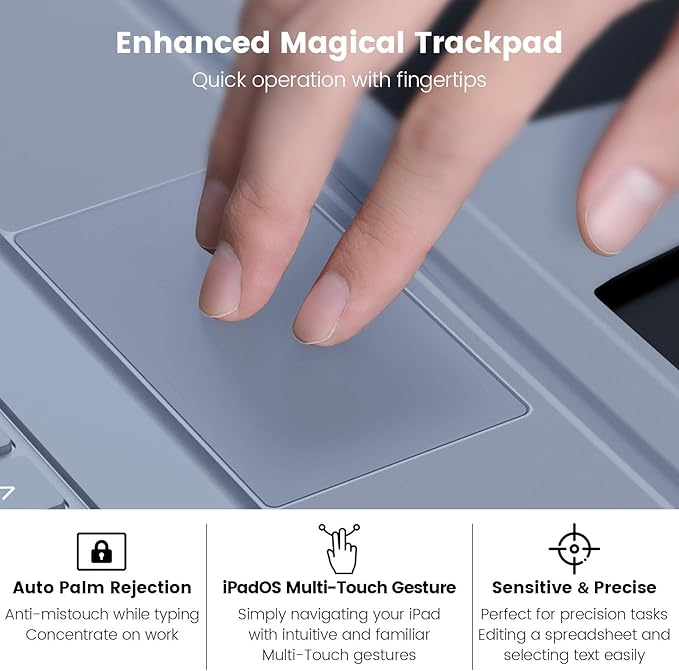 Nillkin iPad 9th Generation (10.2", 2021) Case with Detachable Keyboard, Magic Trackpad, 7-Colors Backlit, Portrait/Landscape Modes, Rugged Keyboard Case with Camera Cover for iPad 8th/7th Gen, Gray