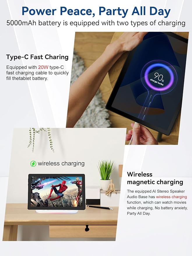 2025 Upgraded Android Tablet with Charging Speaker Dock, 2 Years Protection, Otca-Core CPU, 64GB Storage with 1TB Expansion, WiFi 6, BT5.3, Google Tablet, US Version