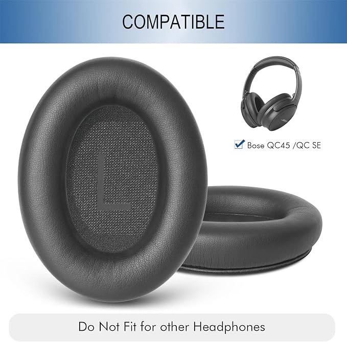 GEVO Replacement Ear Pads for Bose QC45, Ear Cushions for Bose QuietComfort 45 (QC45) & Quiet Comfort SE (QC SE) Headphones, Earpads with Softer Leather Noise Isolation Foam (Gray)