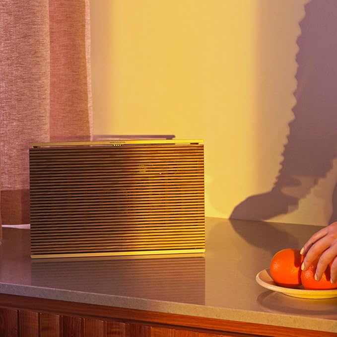 Bang & Olufsen Beosound Level Portable Wi-Fi Multiroom Speaker, Gold Tone/Light Oak