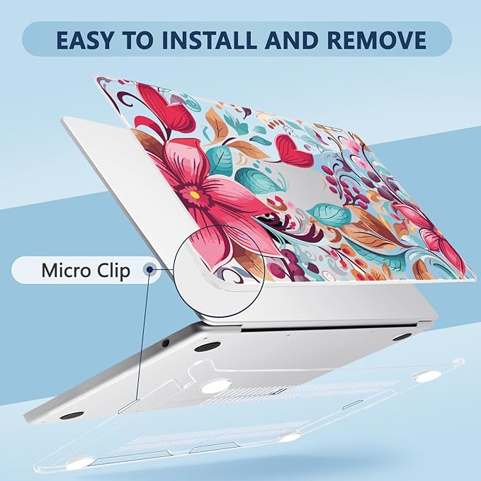 Compatible with MacBook Air 15 inch Case, M4 A3241/M3 A3114/M2 A2941 (Released 2025 to 2023), Hard Shell, Keyboard Cover, Screen Protector, Webcam Cover & Type-C Adapter, Geometric Flowers