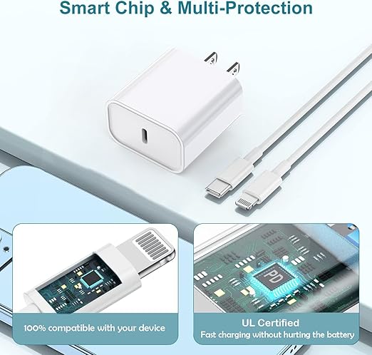 iPhone Charger Fast Charging,iPhone Fast Charger 2Pack Type C Fast Charger Block Plug Adapter 6FT USB-C to Lightning Cable Cord for iPhone 14/13/13 Pro/12 Pro/12 Pro Max/11/Xs Max/XR/X/SE,iPad,AirPods
