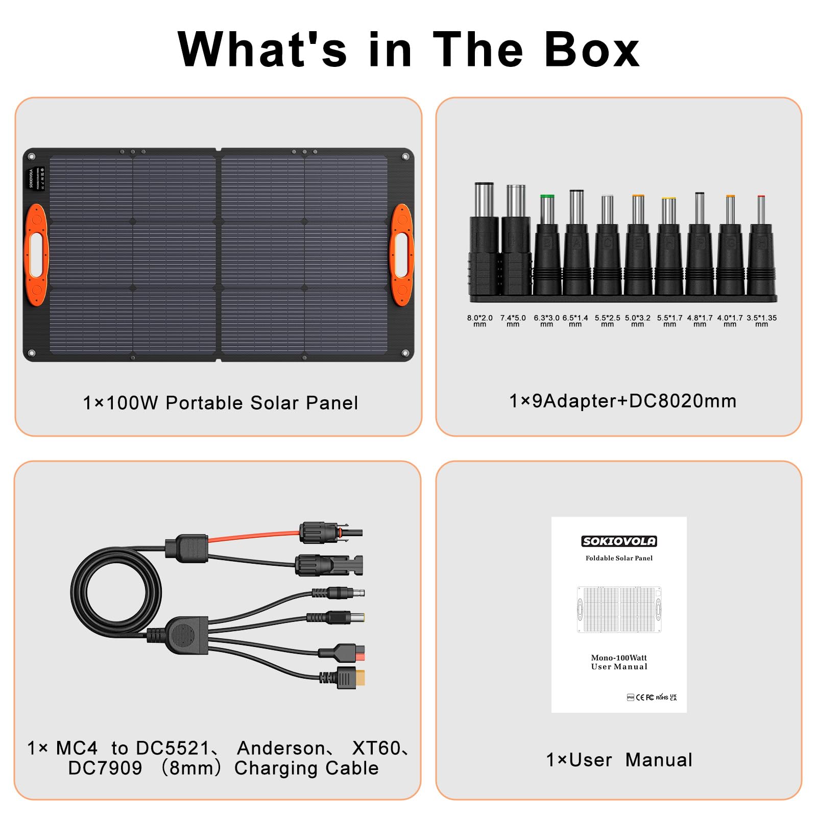 SOKIOVOLA N-Type 16BB 100W Portable Solar Panel 18V ETFE Portable Foldable Solar Charger NextGen 25% High Conversion Folding Solar Panel for Camping Outdoor RV