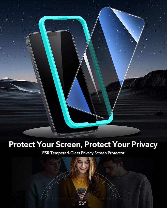 ESR 3 Pack for iPhone 16e/ iPhone 14/ iPhone 13/ iPhone 13 Pro Privacy Screen Protector, Anti-spy Tempered-Glass Privacy Screen Protector, Micro-curved Edges, Case Friendly