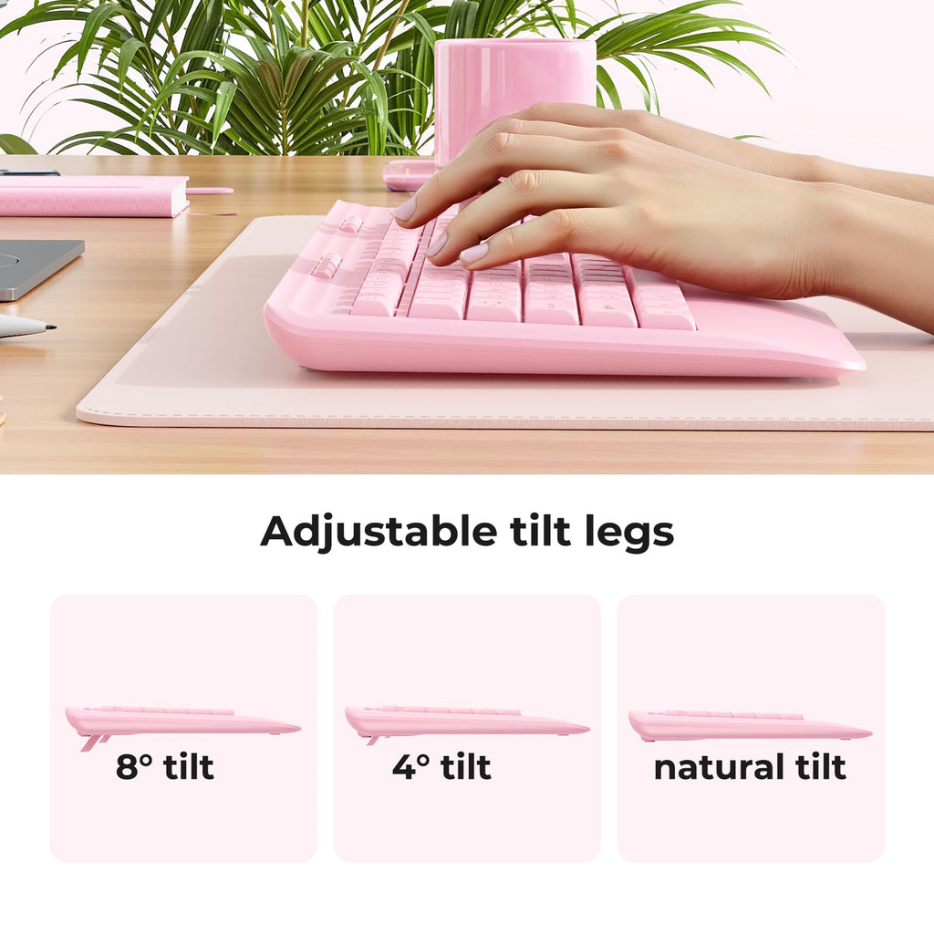KOPJIPPOM Wireless Keyboard and Mouse Set with Quiet Keys, 2.4G Full Size Ergonomic Keyboard with Wrist Rest, Protective Covers, Soft Touch Silent Design for Windows, Computer, PC and Laptop