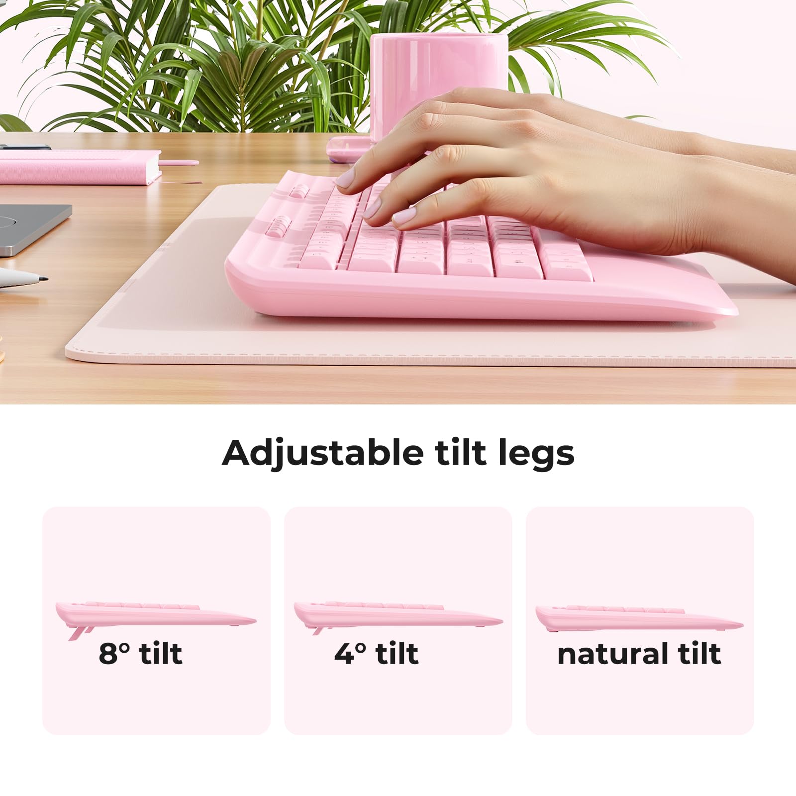 KOPJIPPOM Wireless Keyboard and Mouse Set with Quiet Keys, 2.4G Full Size Ergonomic Keyboard with Wrist Rest, Protective Covers, Soft Touch Silent Design for Windows, Computer, PC and Laptop
