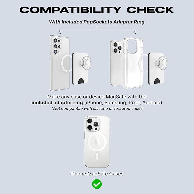 PopSockets Phone Wallet with Expanding Grip and Adapter Ring for MagSafe, Phone Card Holder, Wireless Charging Compatible, Wallet Compatible with MagSafe - White Clear