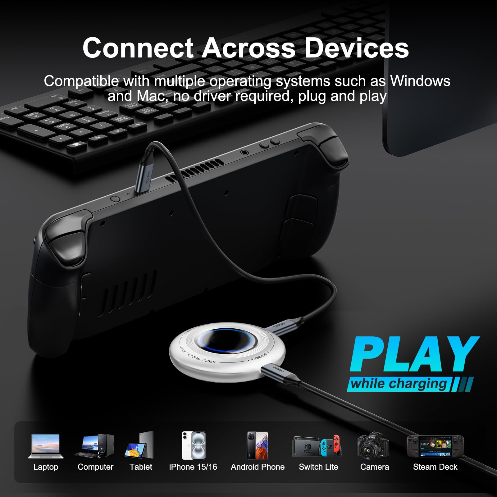 FP108 2TB Magnetic Portable SSD, External Solid State Drives with PD-100W and 2050MB/s USB-C 3.2 Gen 2x2, Play While Charging, Compatible with iPhone 16/15 Pro Max, Android, PC, Mac, Switch Lite