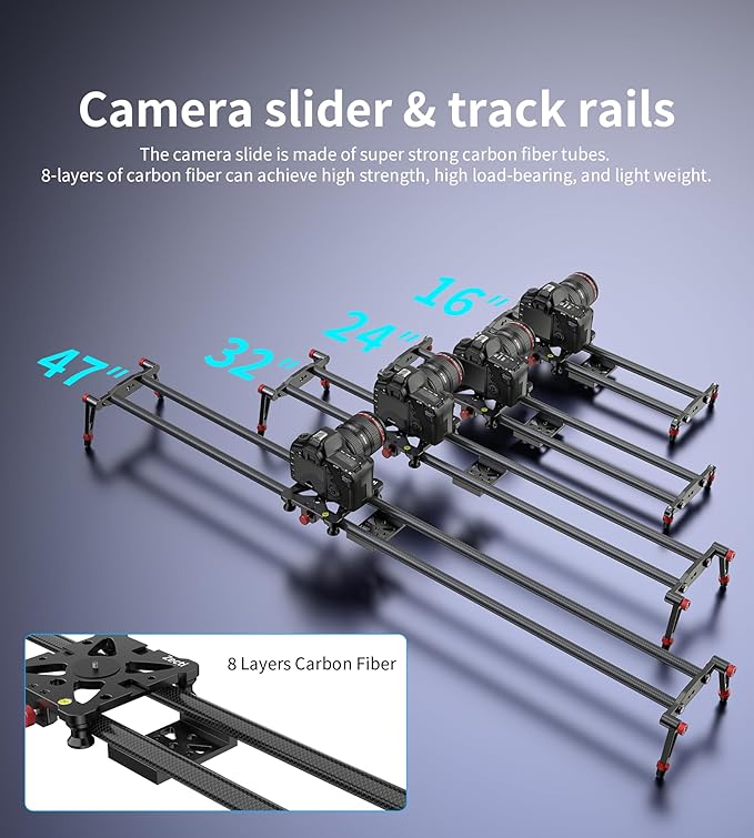 Zecti Camera Slider 24"/60 cm Adjustable Carbon Fiber Camera Dolly Track Slider Video Stabilizer Rail for Camera DSLR Video Movie Photography Camcorder Stabili & Phone, Black