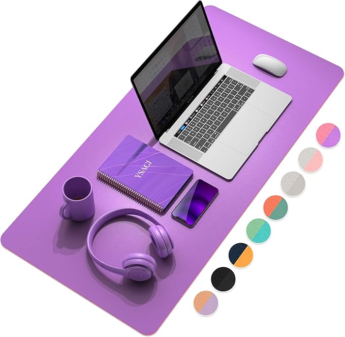 YSAGi Desk Mat, Waterproof Mouse pad for Desk, Leather Desk Pad Large for Keyboard and Mouse,Dual-Sided Mouse Mat for Office (35.4" x 17", Aconite Violet+Eosine Pink)