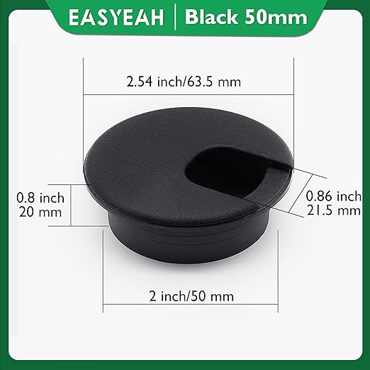 5 Pcs Desk Grommet 2" / 50 mm, Desk Cord Hole Cover, Cable Grommet ABS Plastic, Desk Hole Grommet for Home & Office Pc, Detachable Cable Cord Organizer-Black