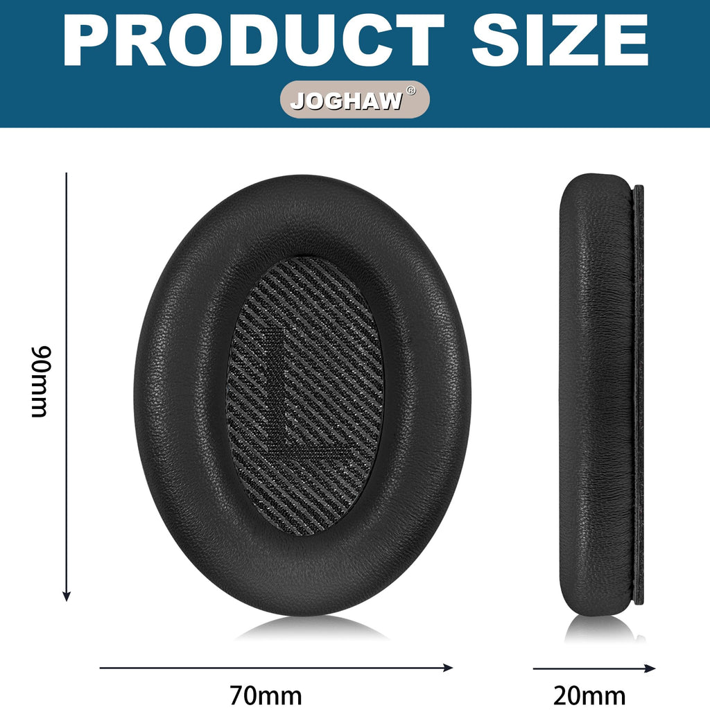 Joghaw Headphones Replacement Ear Pads, Sheepskin Ear Cushions for Bose QuietComfort 35 (QC35) Improved Durability, Ear Pads Cushions with High-Density Foam, Thickness and Sound Isolation - Black