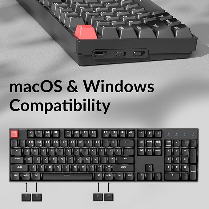 Keychron K10 Full Size Layout White LED Backlit Hot-Swappable Mechanical Keyboard for Mac Windows, 104-Key Bluetooth Wireless/USB Wired Computer Keyboard with Keychron Super Brown Switch(Version 2)