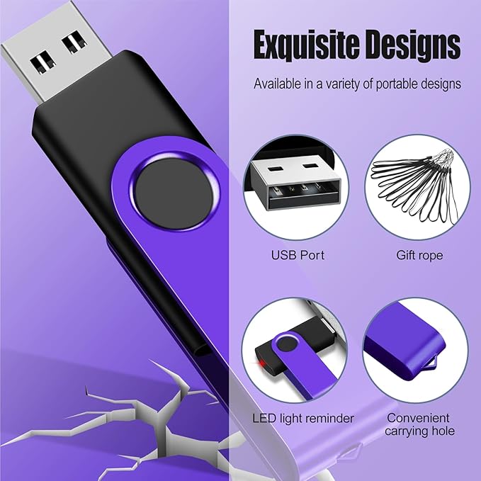EASTBULL 8GB USB Flash Drive 100 Pack with Lanyards - USB 2.0 Jump Drive for Storage and Backup - Purple 100PCS