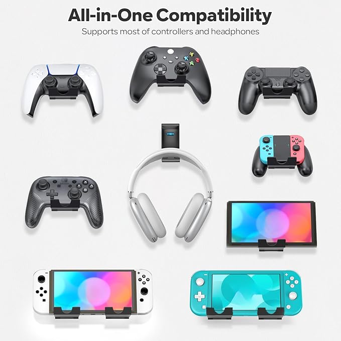OIVO Controller & Headset Wall Mount Holder Stand, Foldable Headphone Stand, Gaming Controller Holder Hanger Hook, Universal Storage Organizer Controller/Earphone/Game Accessories-13 Packs