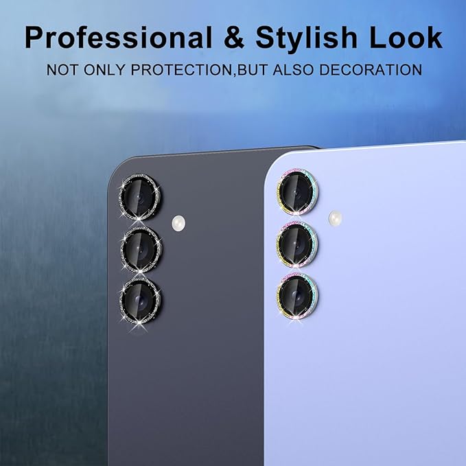 for Samsung Galaxy A16 Camera Lens Protector, Individual Metal Ring Tempered Glass Lens Cover, [Strong Adsorption] Scratch Resistant Ultra-Thin HD Clear Lens Cover, 1 Set-Colorful Sparkly