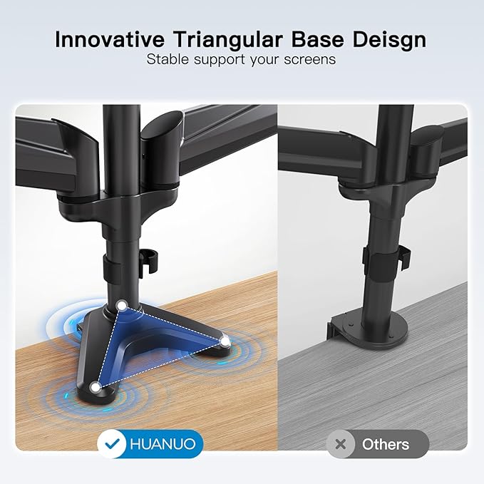 HUANUO Triple Monitor Mount for 17 to 32 inch Screens, Gas Springs Adjustment Triple Monitor Stand with Swivel, Tilt, Rotation, Clamp & Grommet Kit (Black)