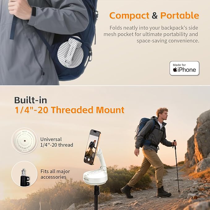 MOTA Gimbal Stabilizer Only for iPhone, [Apple MFi Certified] iPhone Stand for Video Recording with Megnetic Holder for Desk, 360 Degree Auto Tracking Gimbal for Vlog, YouTube and Tiktok