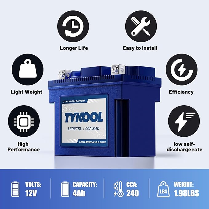YTZ7S / YTX7L,12V 4Ah 240CCA LiFePO4 Motorcycle Battery, Powersports Battery for Honda KTM Yamaha Harely, Lithium Battery,For ATV, UTV, Scooter,Snowmobile, Motocross, Lawn Mower, Jet Ski, Motorboat