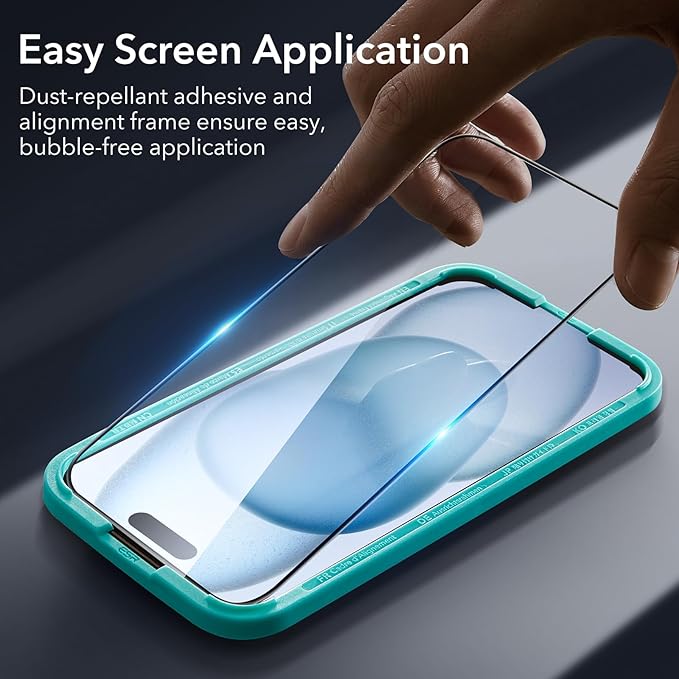 ESR 3+1 Pack for iPhone 15 Plus Screen Protector, 3 Black Edge Tempered-Glass Film and 1 Set Camera Lens Protector, 2.5D Curved Edges, Full-Coverage Military-Grade Protection, Scratch Resistant