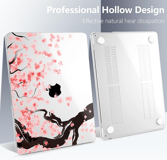 Batianda Premium Case for New MacBook Air 15 inch 2025 M4 2024 2023 with M3 M2 Chip Model A3241/A3114, Designed Protective Plastic Hardshell & Keyboard Cover & Screen Protector, Cherry Blossoms