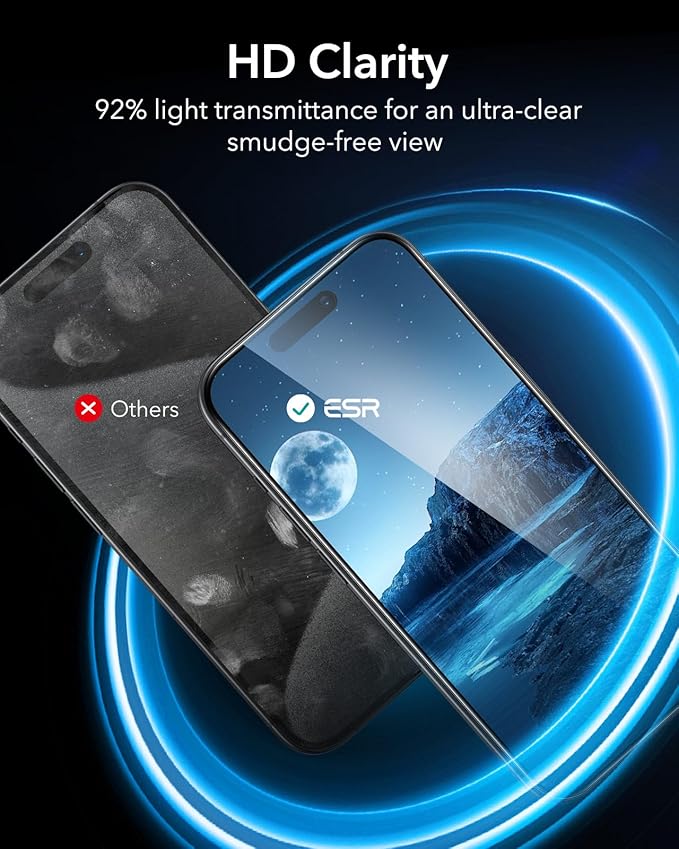 ESR 3 Pack for iPhone 16 Plus/iPhone 15 Plus Privacy Screen Protector, Anti-spy Tempered-Glass Privacy Screen Protector with Flawless Fit Tray, Micro-curved Edges, Case Friendly