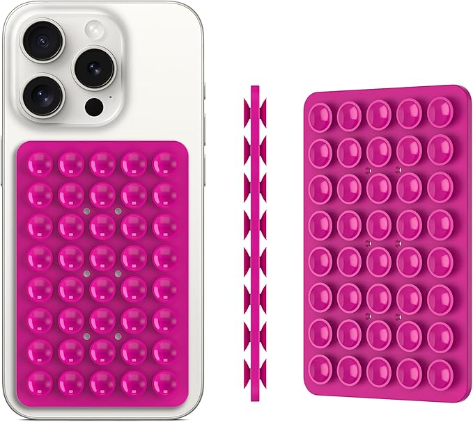 2PACK Silicone Double Sided Suction Phone Case Mount, Detachable Hands Free & Strong Grip Holder for Selfies & Videos, Compatible iPhone Android (Rose Red, 2Pack 40 Suction Cups)