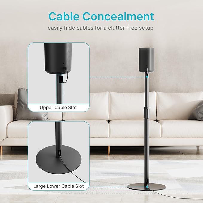 Adjustable Height Speaker Stands Compatible with SONOS Era 300 and Era 100, Height Adjustable up to 42.6'', Floor Stands with Cable Management, Speaker Mount, Black, 2 Pack (Pair)