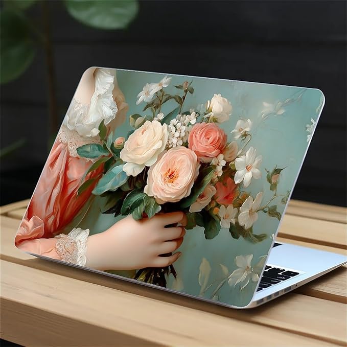 Compatible with MacBook Air 13.3 13.6 Inch Case 2022 2021 2020 2019 Plastic Hard Shell Case Cover,13.3 Air (A1932/A2179/A2337), A Lady with Flowers