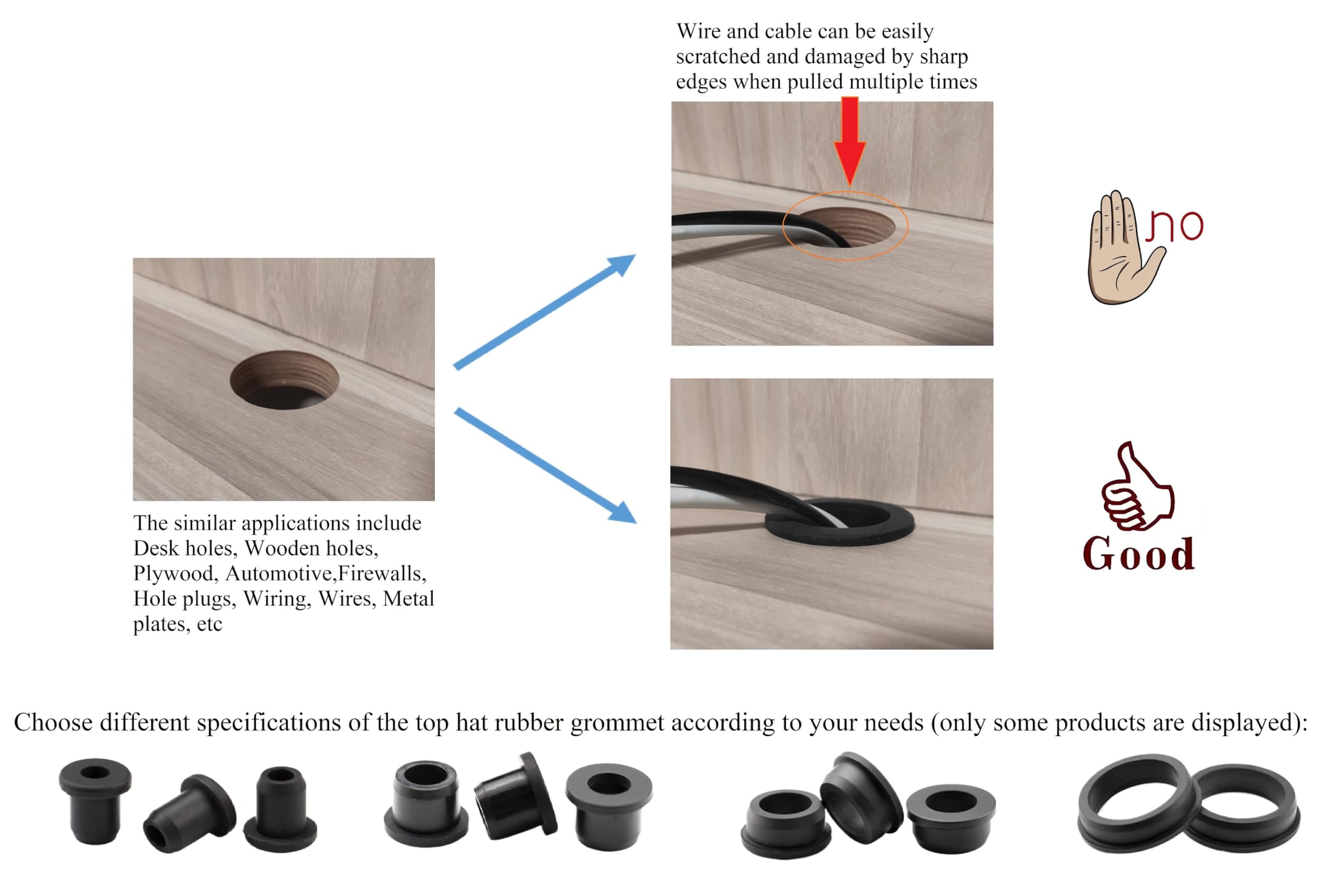10 pcs 13/16" Drill Hole，3/8" ID Black Silicone Top hat Rubber Grommets for Wiring，Automotive，Firewall，Hole Plug，Desk，Screw，Water and Gas Pipe，Drain，House Siding，Cable Bushing，Glass，Wire Plug
