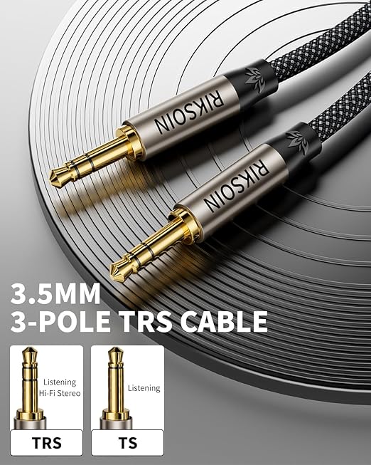 3.5mm Nylon Braided Aux Cable, Silver-Plated Wire Core Male to Male Cord for Headphones Car Home Stereos Speaker Compatible with iPhone iPad iPod Echo More-10FT