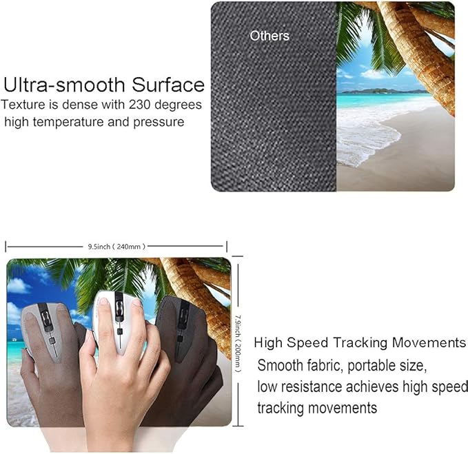 Beach Mouse Pad, Coconut Trees Design Mouse Pad, Nature Mousepads, Custom Gaming Mouse Pads Non-Slip Rubber MousePads for Computers Laptop Office
