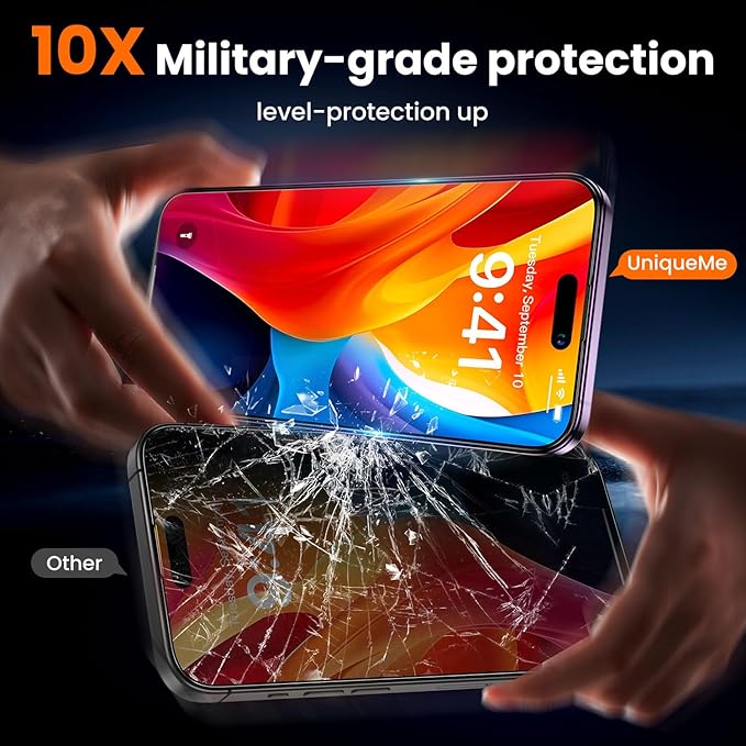 UniqueMe for iPhone 14 Pro Max Privacy Screen Protector - [Military Grade Shatterproof & 9H+ Hardness] Screen Protector 14 Pro Max Tempered Glass Full Coverage Protection, Easy to install, 2 Packs