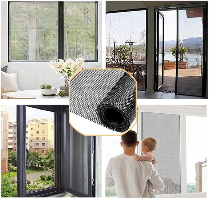 Window Screens Replacement, Cuttable Fiberglass Roll Screens Door Mesh, Repair Screens Net DIY Screening Mesh Netting Black for Windows, Door, Pool, Porch,Patio (60inch*50ft)
