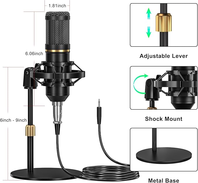 Podcast Equipment Bundle – Condenser Microphone with 3.5mm Audio Interface, Live Sound Card & Soundboard for PC, for Podcasting,Singing, Phone Streaming