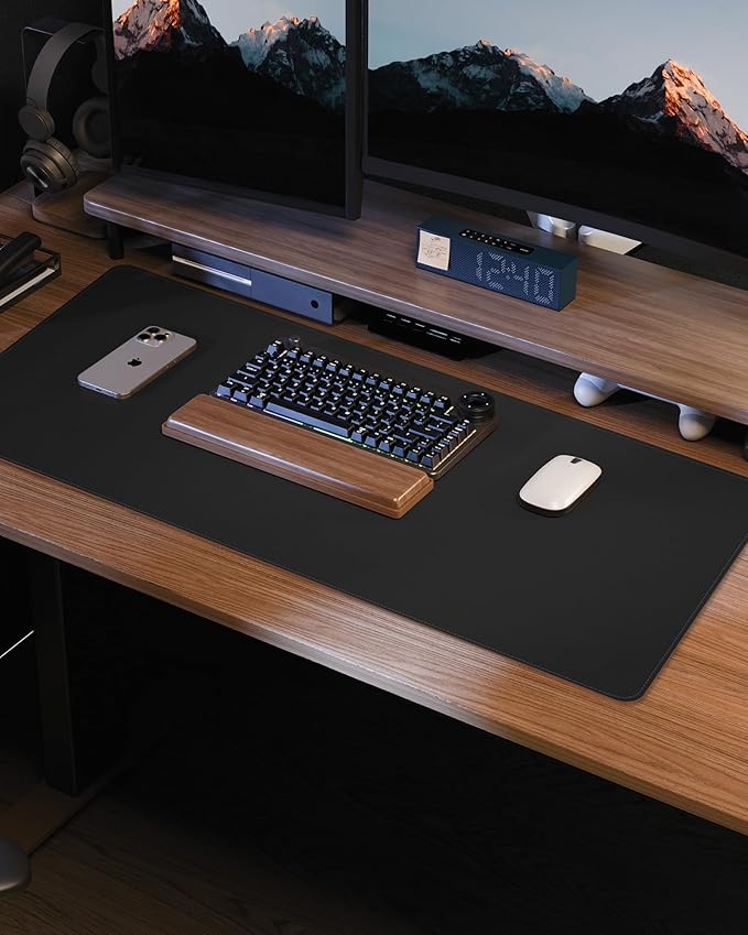 Leather Desk Pad Protector,Desk Mat,Large Mouse Pad, Non-Slip Desk Pad, Waterproof PU Leather Desk Blotter Mat, Desk Cover for Office and Home (Black, 36" x 17")