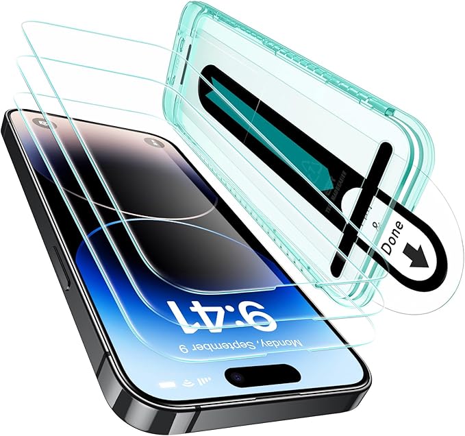 ESR 3 Pack for iPhone 14 Pro Screen Protector, [9H Hardness] [Military Grade Shatterproof] Tempered Glass Film with Flawless Fit Tray