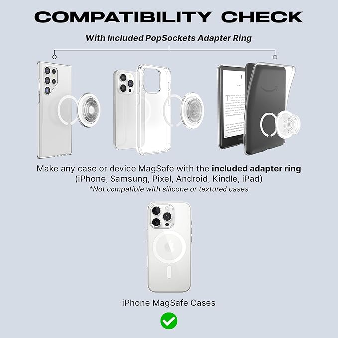PopSockets Phone Grip for MagSafe with Kickstand, Magnetic Stand, Swappable Top, Secure Hold for iPhone MagSafe Cases, Phone & Tablet Grip, Cute PopSockets - Clear Glitter