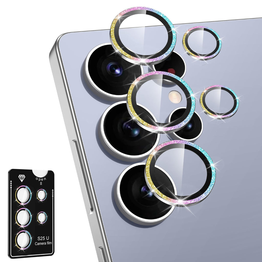 Avocase for Samsung Galaxy S25 Ultra Camera Lens Protector, Individual Metal Ring Tempered Glass Lens Cover, [Strong Adsorption] Scratch Resistant Ultra-Thin HD Clear Lens Cover,1 Set-Colorful Sparkly