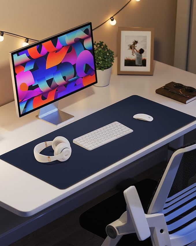 AFIING Desk Pad Protector 23.6" x 13.7" - Non-Slip Waterproof PU Leather Desk Mat for Mouse, Keyboard, Laptop, Office and Home Workspace (Midnight Blue)