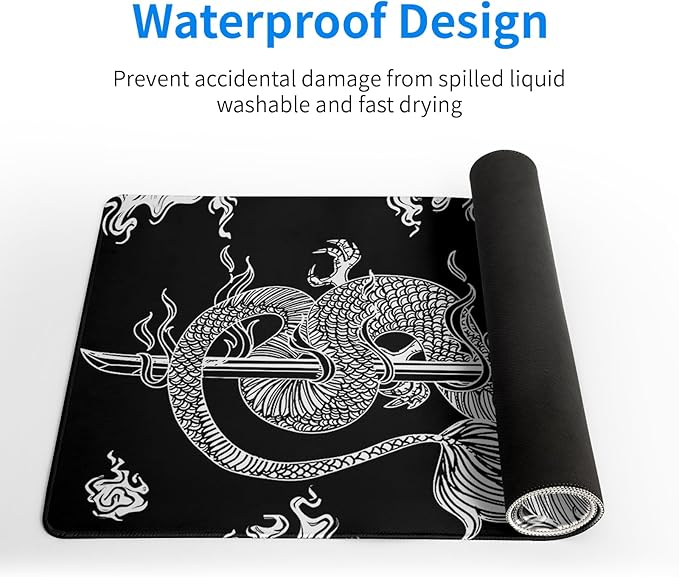 Dragon Gaming Mouse Pad - Black, Large (31.5x11.8 Inch), Non-Slip Base, Stitched Edge for Gaming & Office