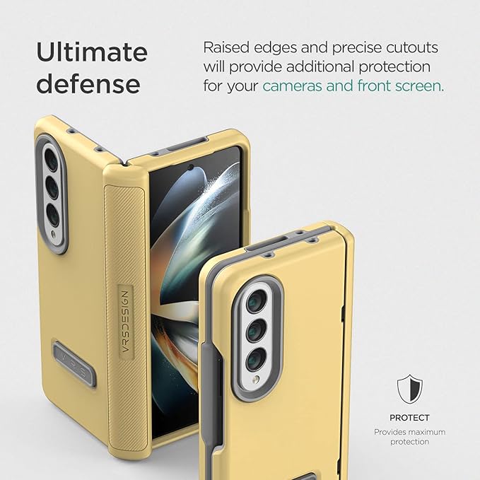 VRS DESIGN Terra Guard Modern for Galaxy Z Fold 4 5G (2022), Premium Modern Neat Style [Anti Scratch Hinge Protection] Case with Tempered Glass Screen Protector (Lemonade)